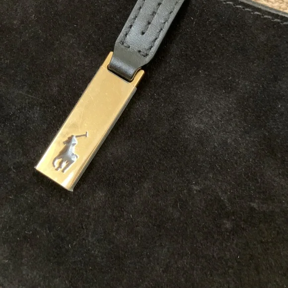 NWOT RALPH LAUREN ID saddle bag black suede gold hardware + bear key charm - Picture 7 of 10